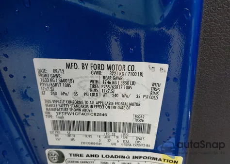 2012 Ford F-150 Xlt from USA, damaged, VIN 1FTFW1CF4CFC82546